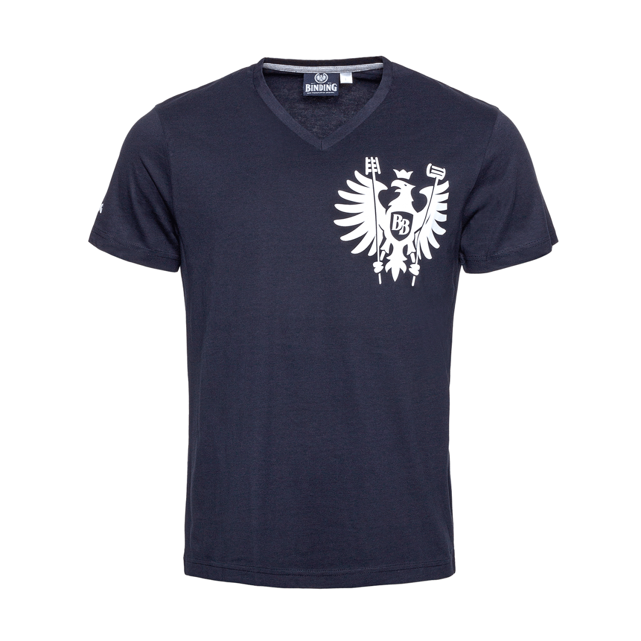Frontalansicht Binding T-Shirt blau mit Binding Logo in weiß